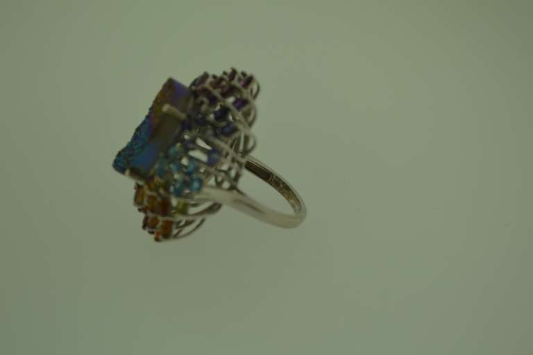 Sterling Silver Drusy Quartz With Gemstones