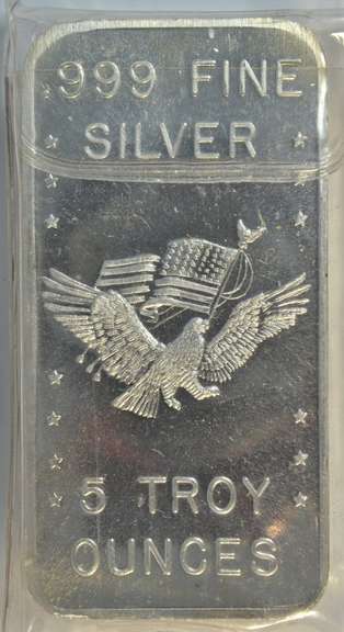 5 Troy ozs. Pure .999 Silver Bar in Plastic