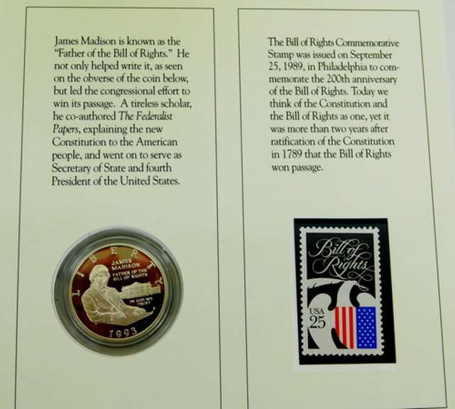 1993 US Mint Bill of Rights .900 Coin & Stamp Set w/COA