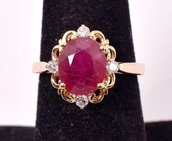 Captivating 3.94CTS Ruby & 0.17CTW Diamond Ring in Gold Plated Sterling Silver
