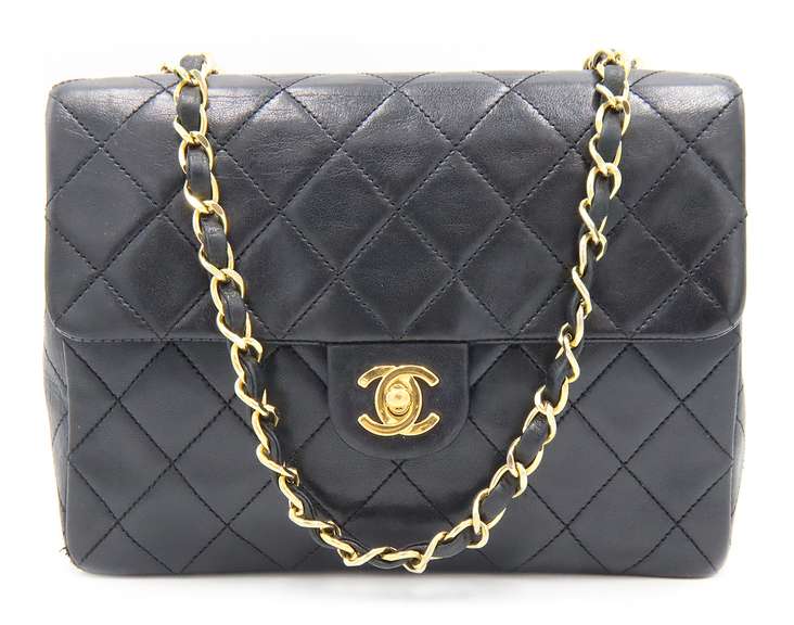 Vintage Chanel Small Black Lambskin Quilted Flap Bag