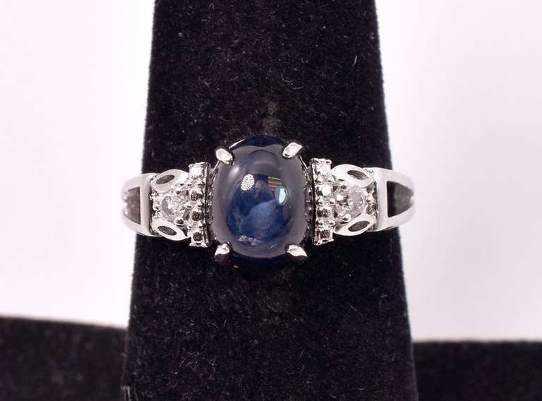 Lovely 3.29CTS Cabochon-Cut Star Sapphire & 0.11CTW Diamond Ring in Sterling Silver