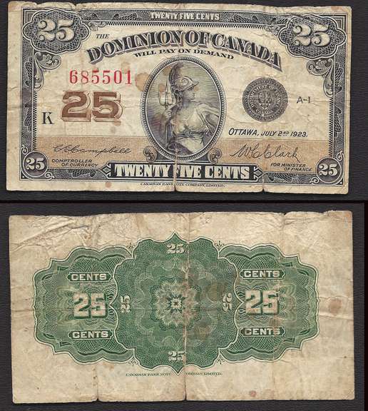 Ottawa July 2nd 1923 25 Cent Dominion of Canada