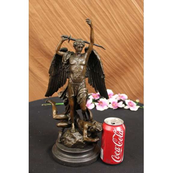 Good vs Evil Angel Striking Devil Bronze Sculpture