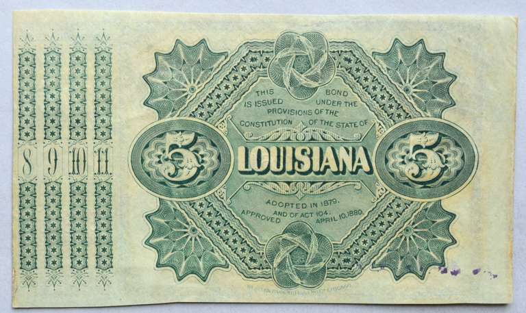 $ 5 State of Louisiana 1870 s Series Baby Bond.