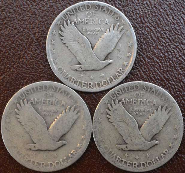 Lot Of 3 Standing Liberty Quarters, Circulated.