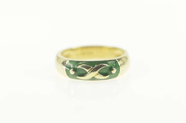 14K Yellow Gold Green Enamel X Criss Cross Statement Band Ring