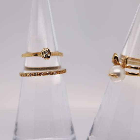 Spring Bunny Midi-Rings with Diamonds and Pearls 18k Gold Set of 4!