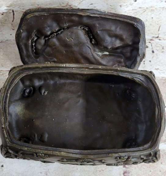 Old Filigree Jewelry Box Bronze Sculpture
