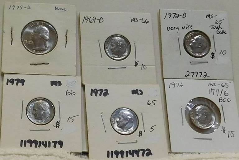 6 ea: GEM Unc Roos Dimes & Wash Qtr