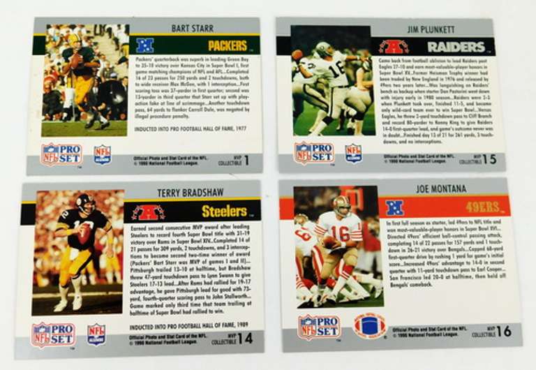 4 Pro-Set 1990 QB MVP Football Cards