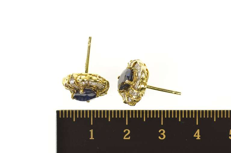 14K Yellow Gold 2.61 Ctw Sapphire Ballerina Diamond Halo Stud Earrings