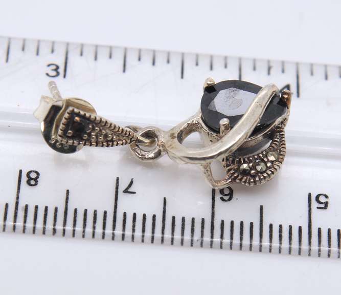 Vintage Sterling Silver Black Onyx Dangle Earrings
