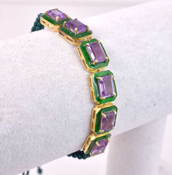 Amazing 36.90CTW Amethyst Rope Bracelet in Gold Plated Sterling Silver
