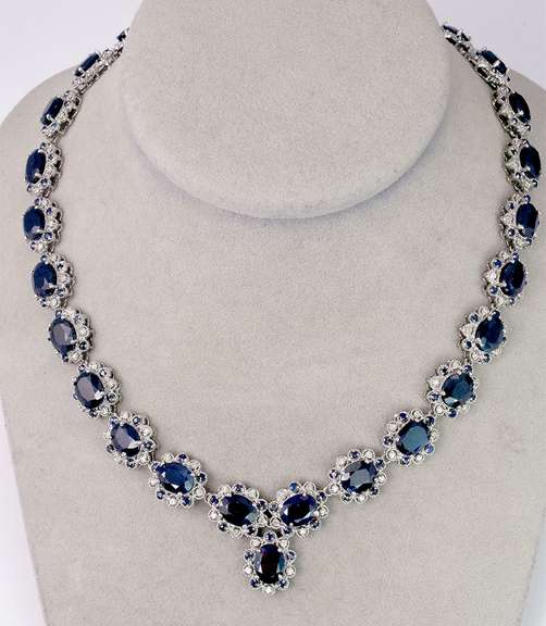 Delightful 120.51CTW Blue Sapphire Necklace & Bracelet with 2.83CTW Diamond Accents in Platinum Plated Sterling Silver