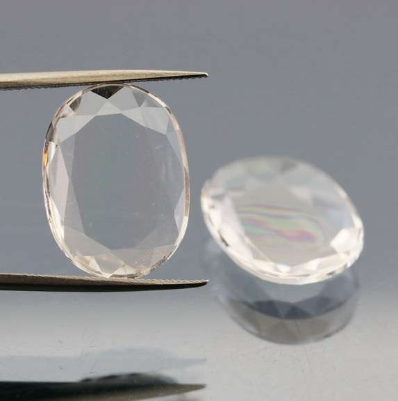 Flat cut 7.29ct UNHEATED diamond white Topaz pair