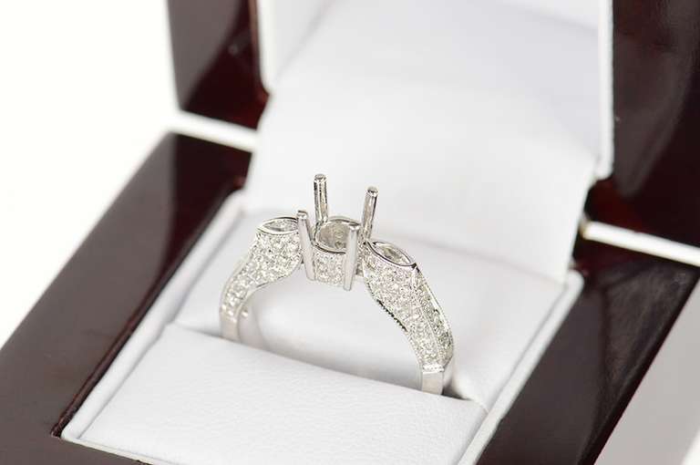 18K White Gold 0.51 Ctw Diamond Semi Mount Engagement Setting Ring