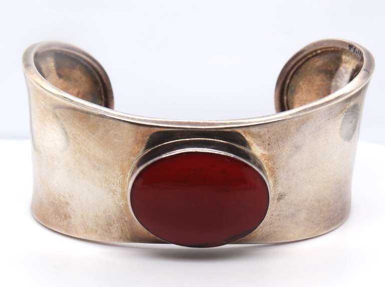 Sterling Silver Mexico Coral Cuff Bracelet