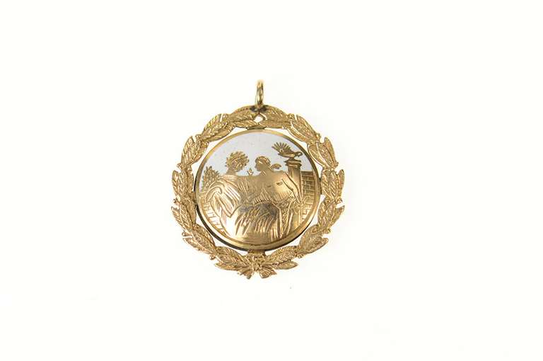 14K Yellow Gold Enamel Victorian Reversible Monogram CIS Pendant