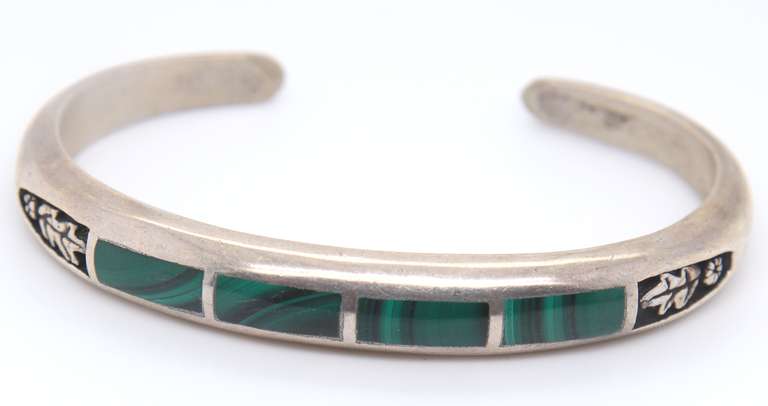 Vintage Sterling Silver Malachite Cuff Bangle