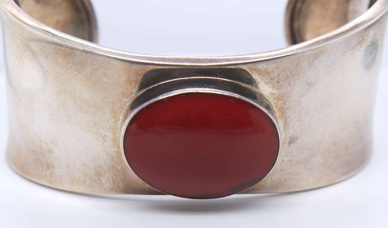 Sterling Silver Mexico Coral Cuff Bracelet