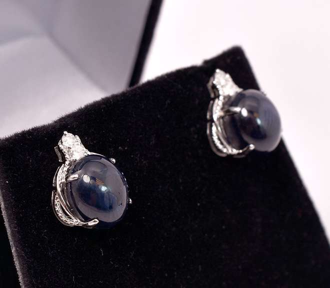 Captivating 12.39CTW Oval Cabochon-Cut Star Sapphire & 0.20CTW Diamond Earrings in Sterling Silver