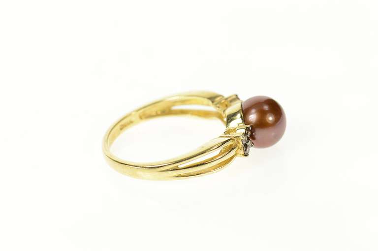 14K Yellow Gold Pearl Fancy Diamond Cluster Statement Ring