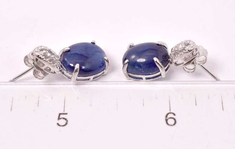 Sensational 17.08CTW Cabochon-Cut Star Sapphire & 0.19CTW Diamond Earrings in Sterling Silver
