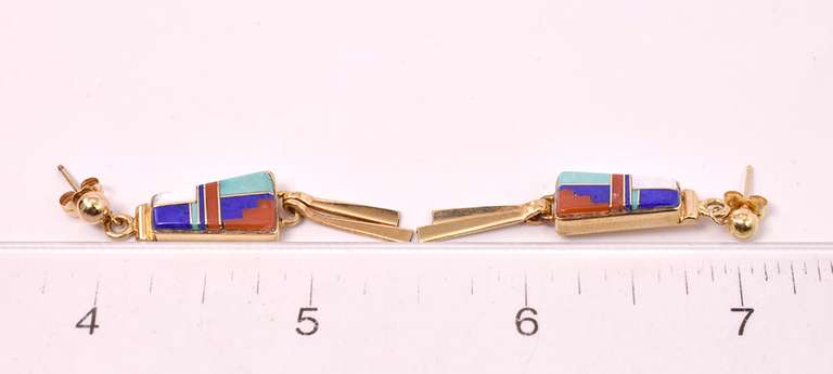 Mosaic Inlay 14KT Yellow Gold Earrings