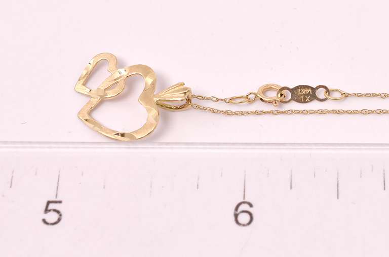 Double Heart Pendant & Chain in 14KT