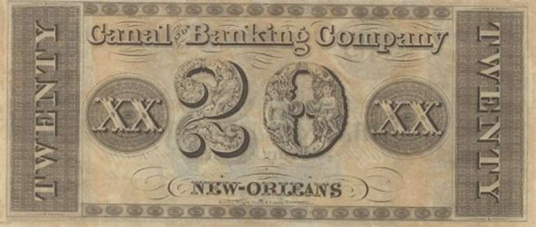 Superb Crisp 1800's $20 Canal Bank Of Louisiana Seated Maid Blue 20!