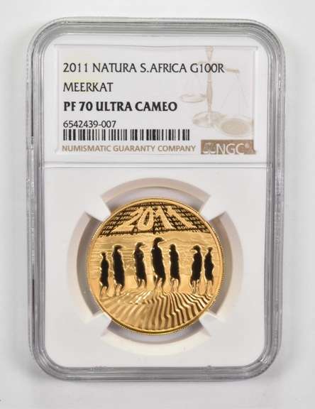 PF70 UCAM 2011 South Africa Gold 100 Rand 1 Oz .999 Gold Meerkat NGC