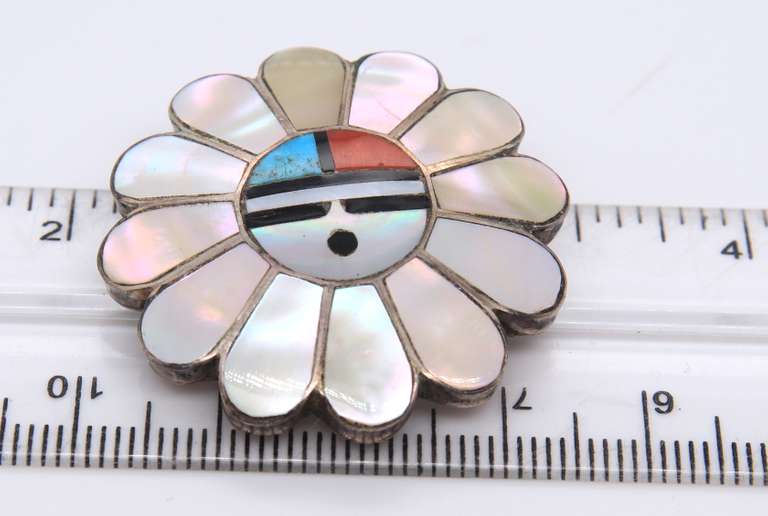 Vintage Sterling Silver American Indian Brooch Pendant