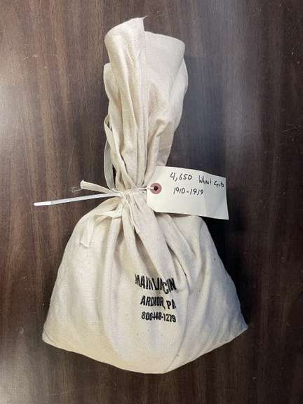 Huge cloth bag of 4,650 Wheat Lincoln Cents all from 1910-1919