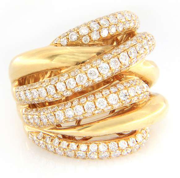 Majestic 18kt Yellow Gold Diamond Crossover Multi Row Ring