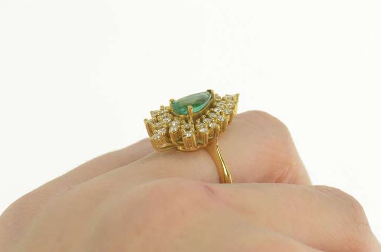18K Yellow Gold 2.10 Ctw Pear Emerald Diamond Leaf Halo Ring