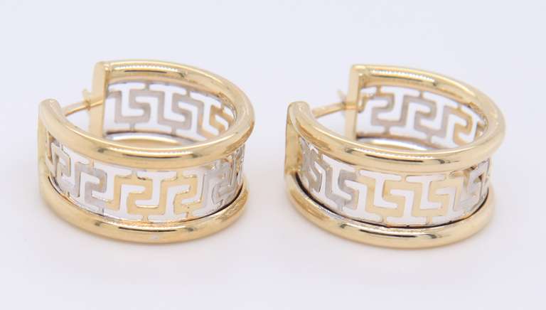 Fantastic Yellow Gold Greek Key Design Hoop Earrings