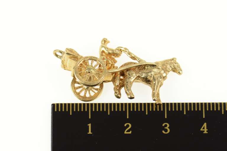 14K Yellow Gold Horse Drawn Carriage 3D Chariot Charm/Pendant