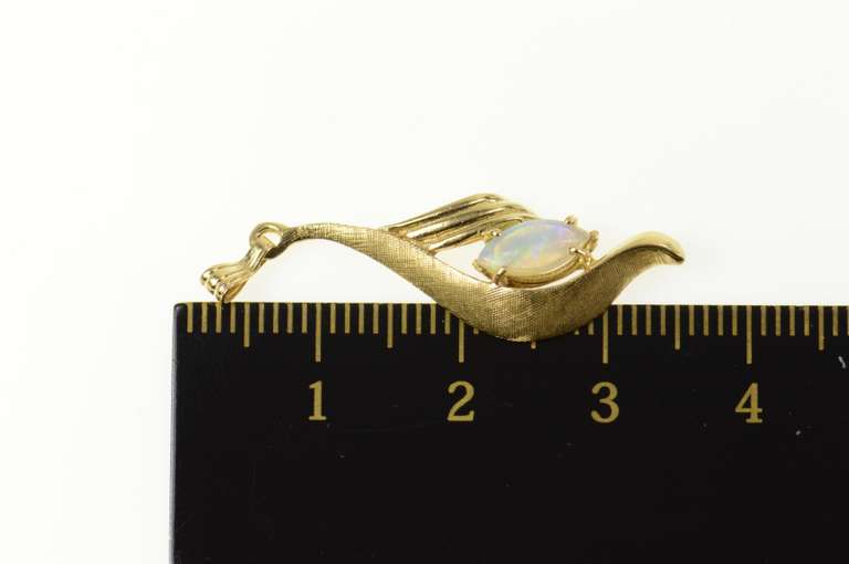 14K Yellow Gold Marquise Natural Opal Wavy Drop Statement Pendant