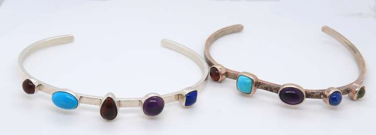Lot of 2 Vintage Sterling Silver Gemstone Cuff Bangles