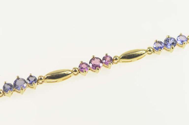14K Yellow Gold Pink Topaz Amethyst Iolite Oval Link Tennis Bracelet