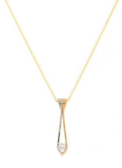 Fabulous Yellow Gold Round Diamond Solitaire Pendant on Chain