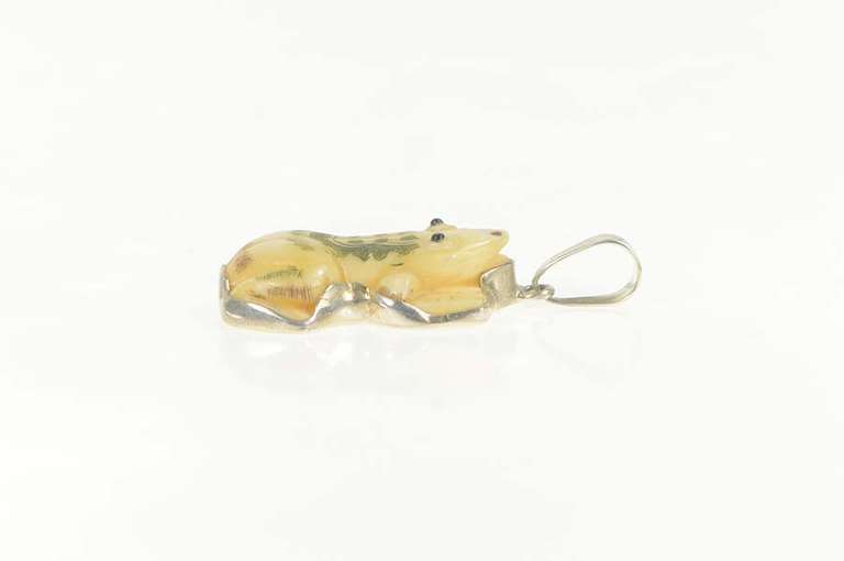 Sterling Silver Carved Scrimshaw Bone Frog Tribal Talisman Pendant
