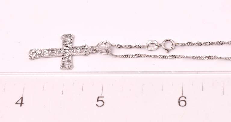 14KT White Gold Cross and Chain
