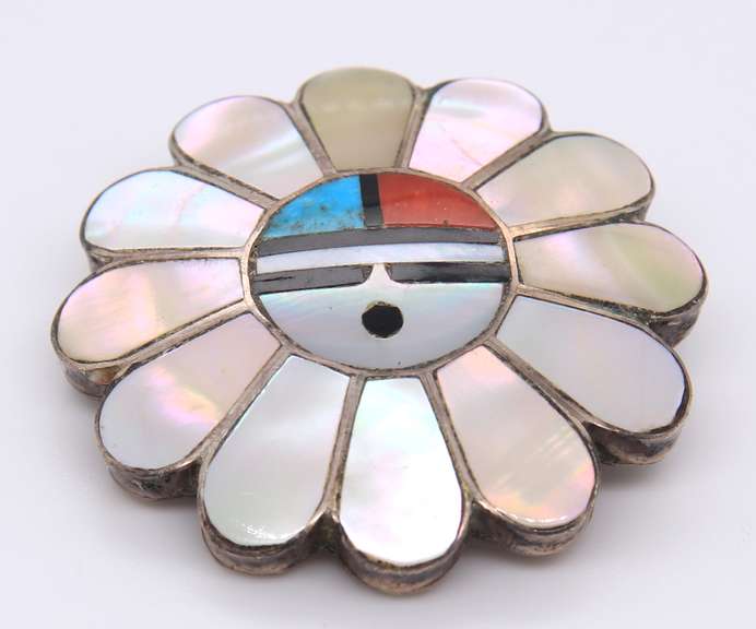 Vintage Sterling Silver American Indian Brooch Pendant