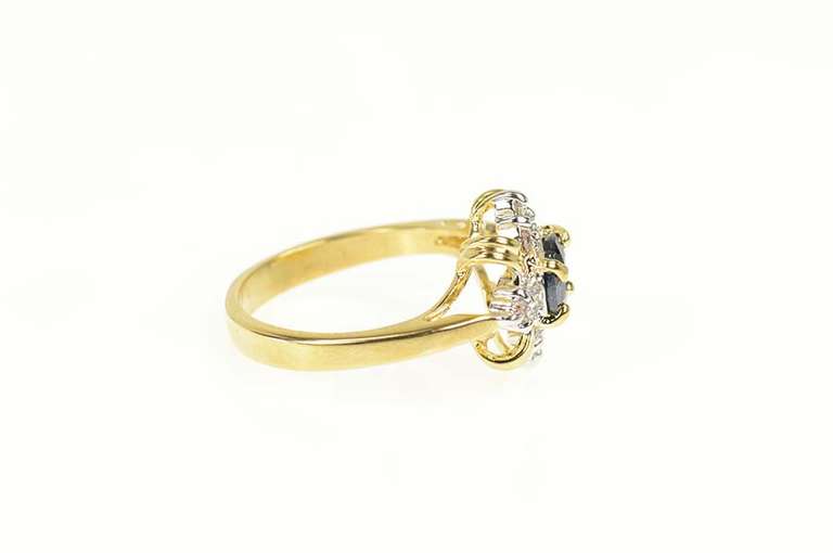 14K Yellow Gold Natural Sapphire Cluster Accent Halo Ring