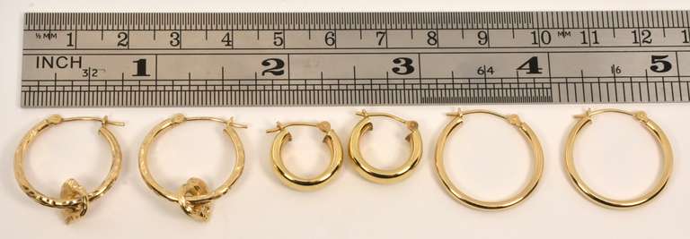 Three Pairs of 14k Small Hoops