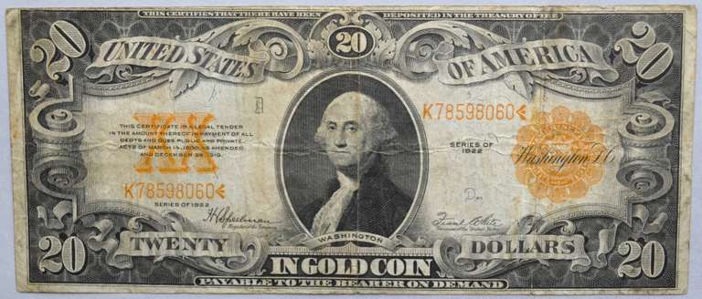 $20 Gold Certificate 1922 Series