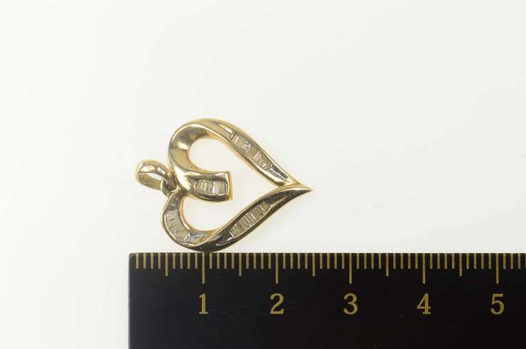 10K Yellow Gold Baguette Diamond Curvy Heart Love Symbol Pendant