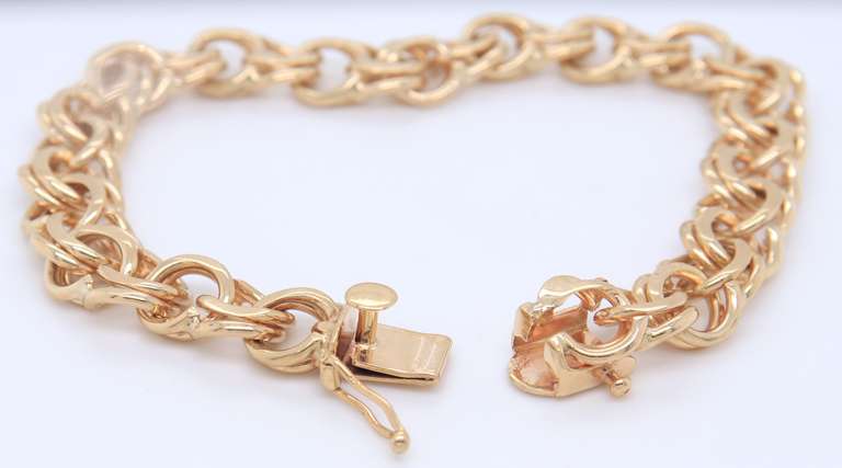 Incredible Double Loop Link Charm Yellow Gold Bracelet